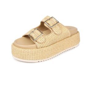 Womens Size 10 Platform Raffia Slides Woven Straw Resortwear Vacation